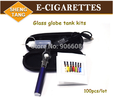 100pcs/lot wholesale Glass globe tank Atomizer kits 650 900 1100mah eGo-T E-Cigarette kits for Wax Dry Herb Vaporizer free DHL
