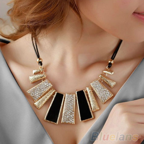 New Women Design Fashion Beads Enamel Bib Leather Braided Rope Chain Golden Necklaces pendants 02AH