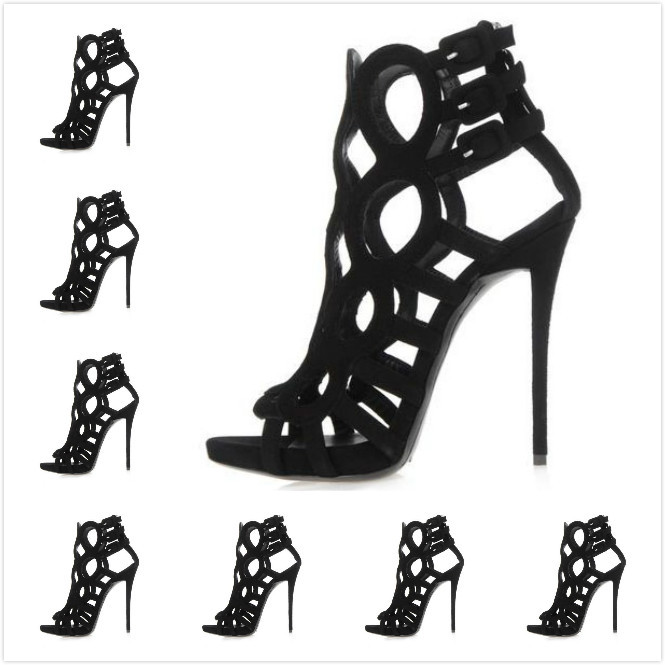 2014 Women s New Fashion Black Suede Cut Outs Ankle Summer Boots Sandals Ladies Designer Brand