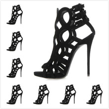 2014 Women’s New Fashion Black Suede Cut-Outs Ankle Summer Boots Sandals,Ladies Designer Brand Back Zip Party High Heel Pumps
