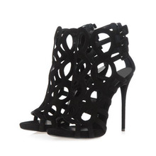 2014 Women s New Fashion Black Suede Cut Outs Ankle Summer Boots Sandals Ladies Designer Brand
