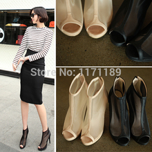 2014 New WOMEN’S Genuine Leather Open Toe Rome Gladiator Sandals Stiletto High Heels Sexy Mesh Ankle Boots Wedding Pumps