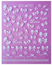 2015 New 3D Nail Art Stickers Decal Beauty White Lace Flowers Love Bows Design Decorative French