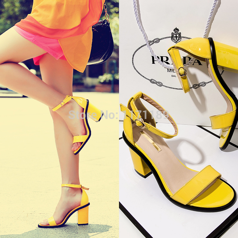 Women s Genuine Leather Ankle Strap High Heel Sandals Chunky Block Heel Pumps Open Toe Dress