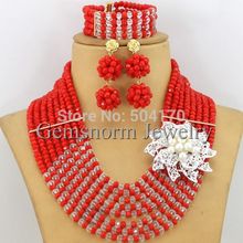 Charming Red Crystal Beads Necklace Set Flower Nigerian Wedding Beads Jewelry Set Free Shipping GS052