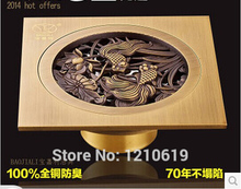 New Arrival US Free Shipping Wholesale And Retail Antique Brass Square 10*10cm Balcony Bathroom Floor Drain