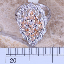 Clean Brown Morganite White Topaz Silver Stamped 925 Fine Jewelry Ring Size 6 7 8 9