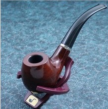 Noble Quality Solid Wooden Tobacco Pipe + Smoking Piepe Stand + Cigar Cigarette Smoking Pipe Leather Bag Free Shipping