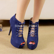 New 2014 Women Summer Panke High Heel Open Toe Platform Bandage Sandals Shoes Boots Women Pumps