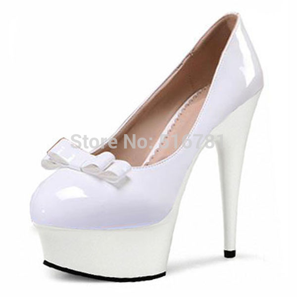 2014 Fashion Bowknot Bride Wedding Shoes Princess Banquet Formal Dress Shoes 15cm Ultra High Heels 6