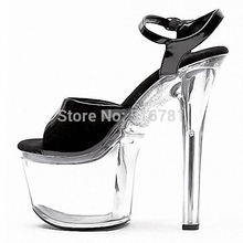 Free Shipping 17cm Sexy Clubbing High Heels 7 Icnh Crystal Transparent High Heel Shoes Britney Spears Like Work Sandals Platform