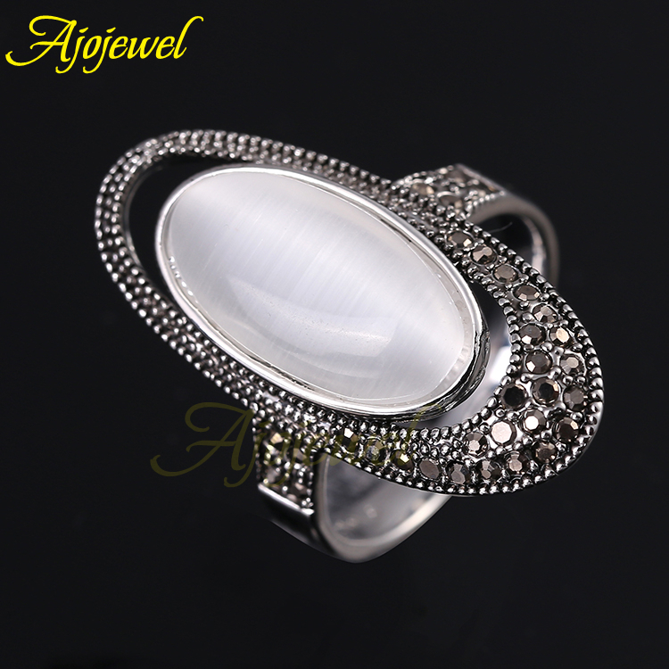 Vintage Retro Zinc Alloy Female Jewelry 18K White Gold Plated Oval White Opal Women Rings 2014