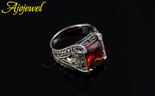 2014 Vintage Retro Ruby Jewelry 18K White Gold Plated Black CZ Antique Zircon Rings For Women