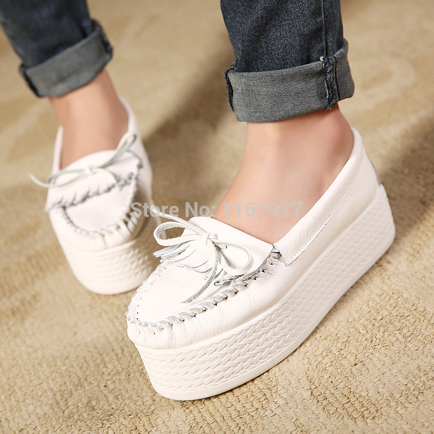 Flats Genuine Leather Flat For Women Women Shoe 2014 Ladies Flats White Color Shoes Mocassim Flat