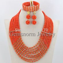 Hot Sale African Coral Beads Jewelry Set Wholesale African Wedding Bead Costume Jewelry Set Free Shipping
