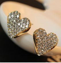 Promotion Exquisite Korean Fashion 18KG Plated Luxury Cystal Sparking Rhinestone Love Heart 18KGP Stud Earrings E2422