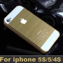 Hot!  Deluxe Golden Metal Brush Aluminum + Acrylic Case for iphone 5 5s 5g / 4 4s 4g PC hard cover phone bags Free gift