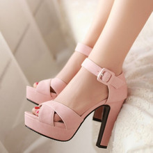 2014 thick heel 12cm ultra high-heeled sandals open toe hasp platform solid color formal women’s plus size small yards:32-43