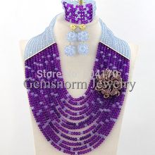 Nigerian Beaded Jewelry Set Hot Sale African Purple Beads Jewelry Set Big Costume Jewelry Set Free