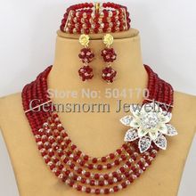 18K Gold Chunky African Wedding Jewelry Sets Crystal Fashion Jewelry Set Handmade Beaded Jewelry Set Free