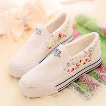 Canvas shoes lazy summer female shoes small broken flower lace low to help curb in single shoes casual shoes