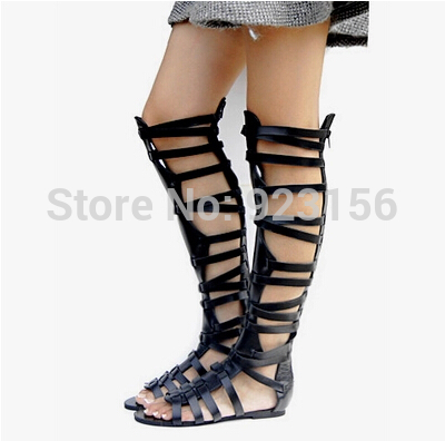 ... gladiateur sandales plates genou bottes zip sandales d'Ã©tÃ© femmes