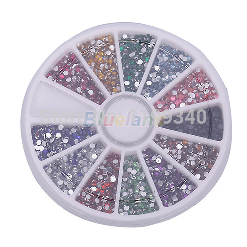 E93New arrive New Wheel 2mm Nail Art Glitter Tips Rhinestones Round Gems for Nail Art Nail