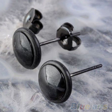 2x Fashion Black Round Stainless Steel Men’s Women Ear Stud Earring
