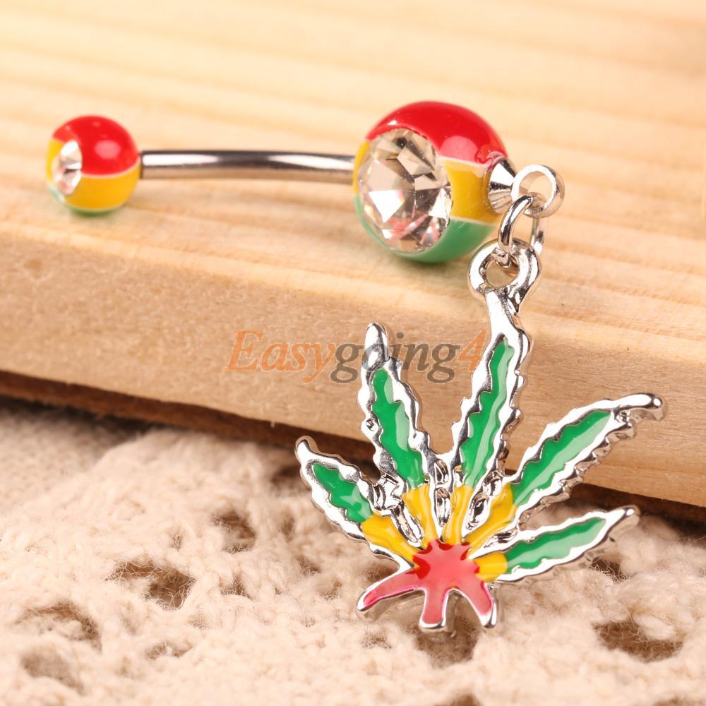 EA14 Maple Leaf Pendant Girl Belly Button Ring Piercing Jewelry