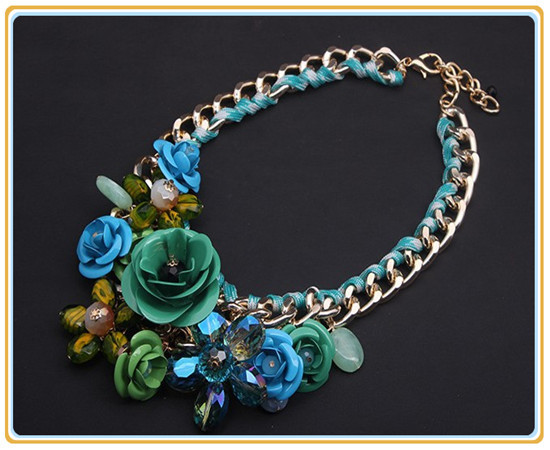 2014 New Kpop Collier Women Corrente Chunky Chain Choker Flowers Maxi Colares Bijoux Bijuterias Necklaces Neckless