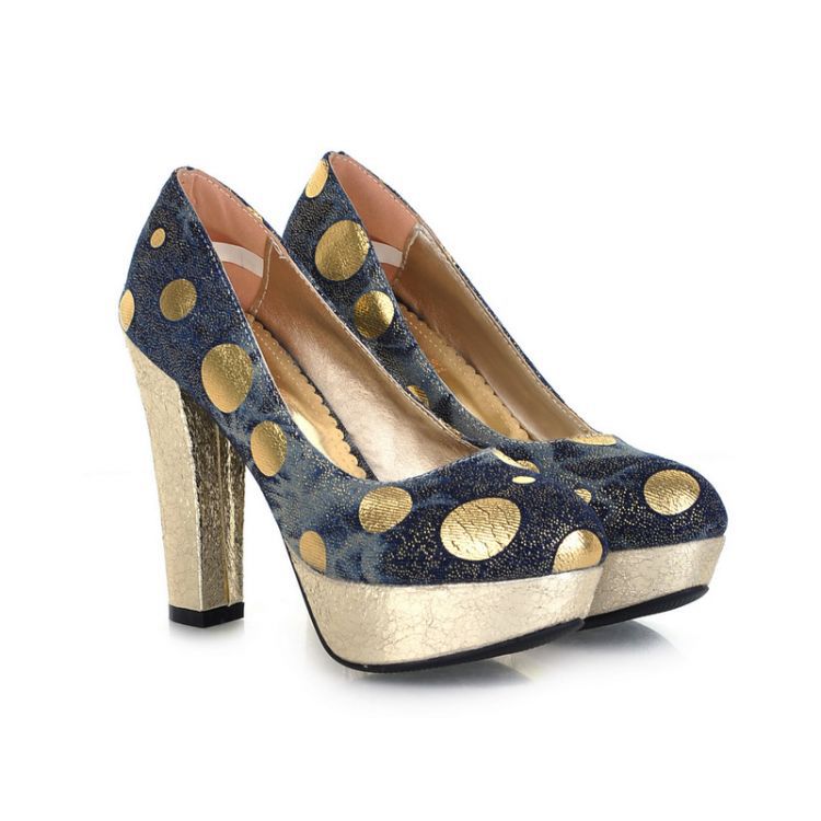 B14052609 New arrival fashion sexy women pumps dot platform thick heel patent Leather high heels ladies