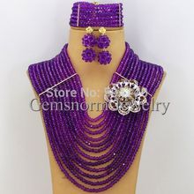 Luxury Chunky Big Nigerian Wedding African Beads Jewelry Set 12 Layers Purple Indian Bridal Jewelry Set