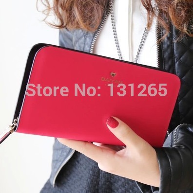 2014 new arrival fashion high end genuine leather pure color women long style wallets women s