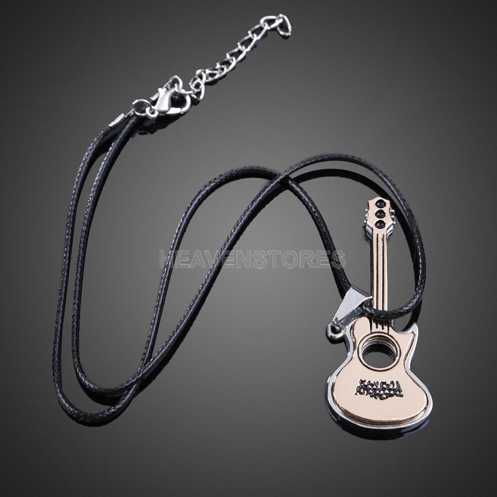 Lovely Guitar Pendant Necklace Boy Girl Jewelry Unisex Titanium Steel  hv3n