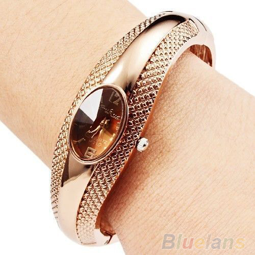 Hot Sale Jewelry Women s Girl s Fashion Golden Bracelet Bangle Crystal Wrist Watch 0CUU