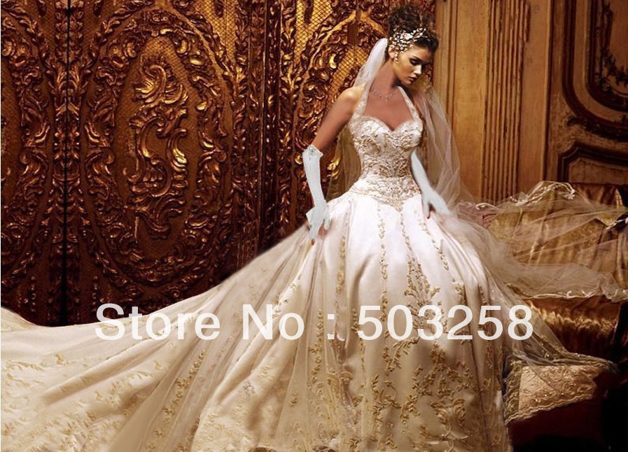 gold embroidered wedding dress