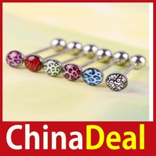 chinadeal 6Pcs Mixed Color Leopard Print Tongue Lip Ring Bar Stud Body Piercing Jewelry wholesale