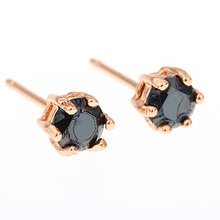 Wholesale 6 Pairs/lot Solitaire Black Agate Cupid Cut CZ Zircon18K Yellow Gold Plated Mini Stud Earrings for Womens Mens Jewelry