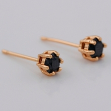 Wholesale 6 Pairs lot Solitaire Black Agate Cupid Cut CZ Zircon18K Yellow Gold Plated Mini Stud