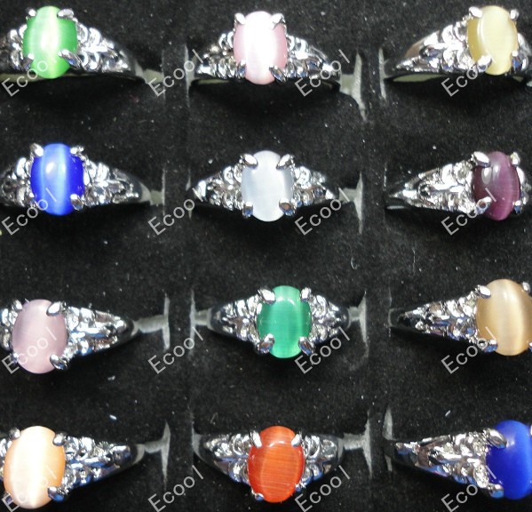 Hot sale Pretty Fashion New wholesale jewelry mixed lots 50pcs cat eye silver plated rings free