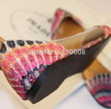 2014 New Arrival Korean Fashion Women s Casual Floral Print Metal Decorative Pointed Toe Flats Shoes
