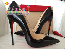 100% actual photos classic designer brand red bottom high heels black genuine leather sheepskin pointed shoes Stiletto heels