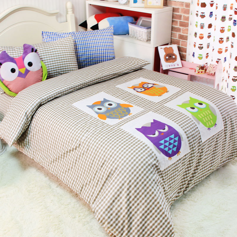 cartoon Kids Bedding Sets Cute bedclothes Embroidery applique owl ...