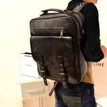 New Korean rivet mens cool flow leisure travel bags backpack schoolbag PU leather skull bag Black skulls Black PU taffeta