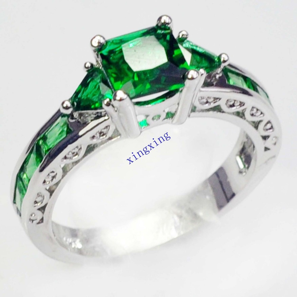 2014 Emerald Ring 10KT White Gold Filled Women s Finger Rings Lady Fashion Jewelry Size 6