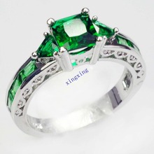 2014 Emerald Ring 10KT White Gold Filled Women’s Finger Rings Lady Fashion Jewelry Size 6/7/8/9/10 Free Shipping