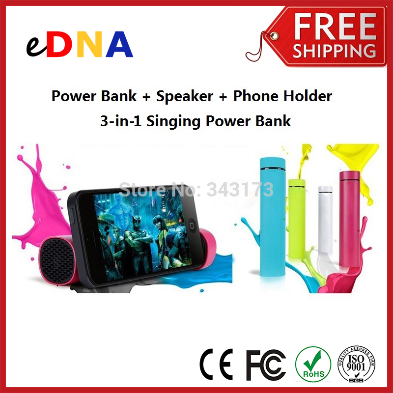  100pcs UPS Free Shipping 3 in 1 Portable Power Bank Speaker Mobile Phone Stand Holder