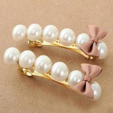 Delicate and beautiful single-row pearl bow hairpin Korean mixed wholesale cloth headdress