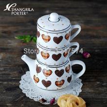 Hand painted ceramic coffee set 1pc pot and 2pcs cups