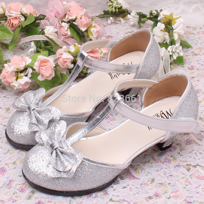 Silver Girls Wedding Shoes High Heels Children Kids Spring Shoes ...